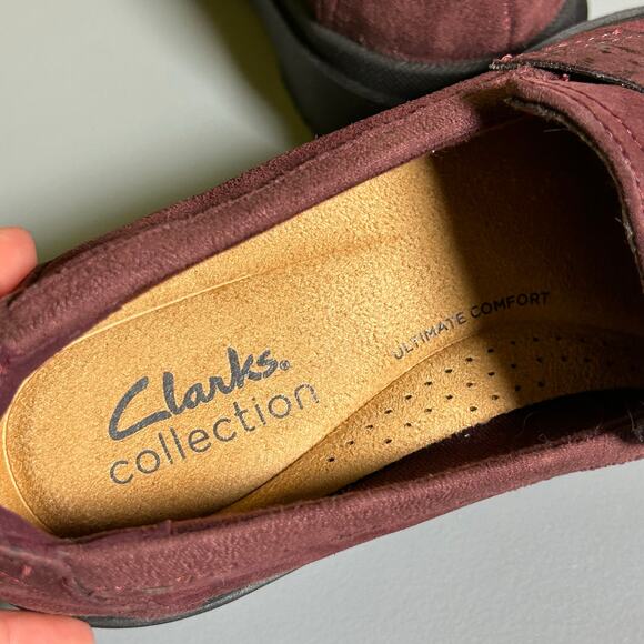 Clarks Women's Calla Easy Burgundy Suede Leather Slip-On Loafer 5.5 M NIB - Picture 6 of 10